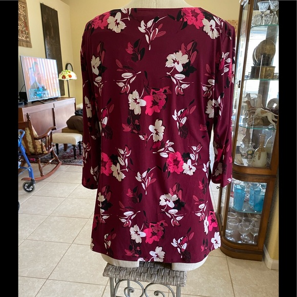 Alfani Fitted Burgandy High Low Blouse Fitted Tied - Picture 2 of 5